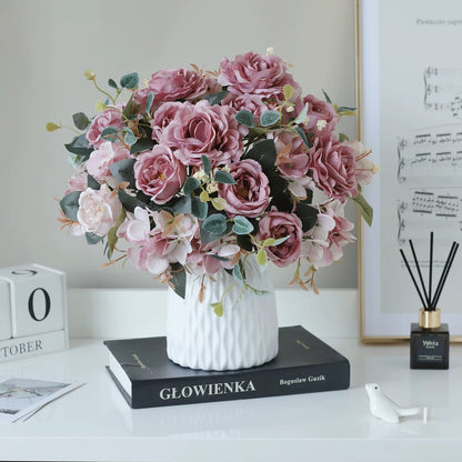 1PC Fall Artificial Peony Flowers Silk Hydrangea Rose Living Room Home Vase Garden Wedding Bridal Bouquet Diy Party Decoration