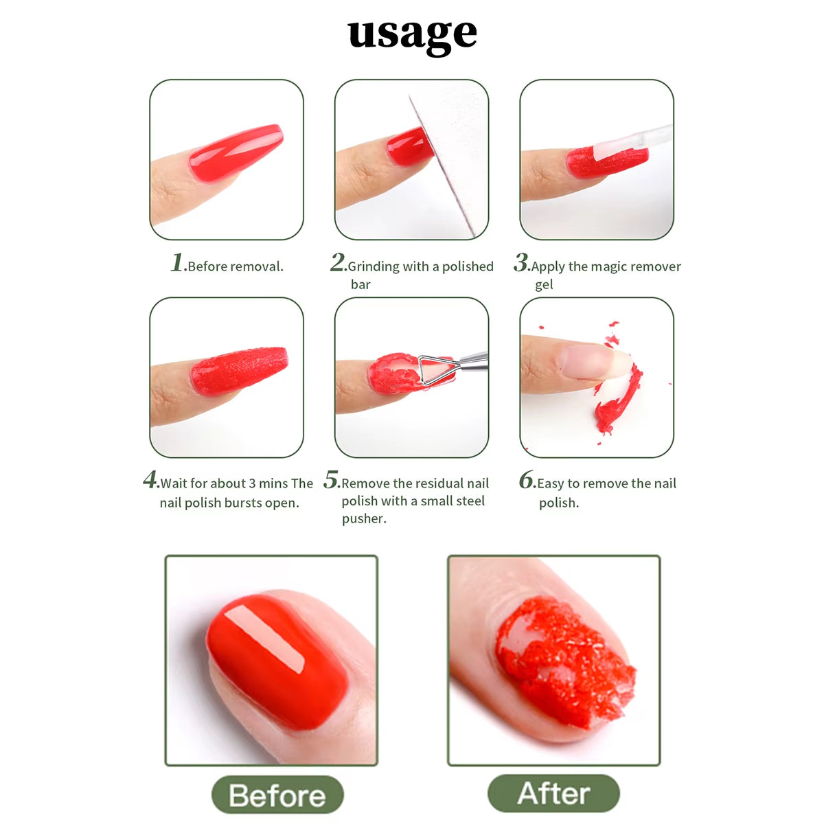 2Pcs/Set Nail Magic Remover with Remover Tool Quickly & Easily Remove Gel Nail Polish and Poly Nail Gel without Harming Nails