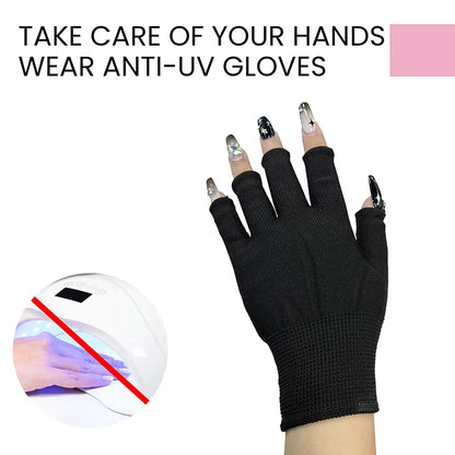 1 Pair anti UV Black Thin Nail Gloves anti Black UV Gel Shield Glove Fingerless Manicure Nail Art Tools LED Lamp Nails Dryer