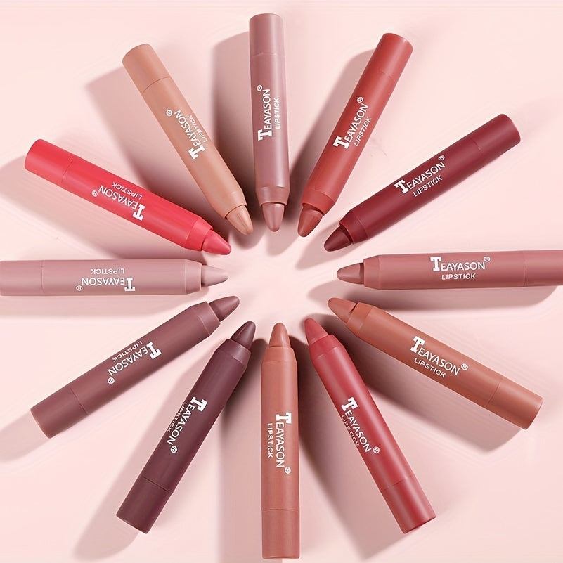 12 Colors Matte Moisturizing Lipstick Crayons - Long Lasting, Waterproof, Smooth, Fuller Lip Makeup Finish Valentine's Day Gifts Beauty Fashion