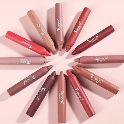 12 Colors Matte Moisturizing Lipstick Crayons - Long Lasting, Waterproof, Smooth, Fuller Lip Makeup Finish Valentine's Day Gifts Beauty Fashion