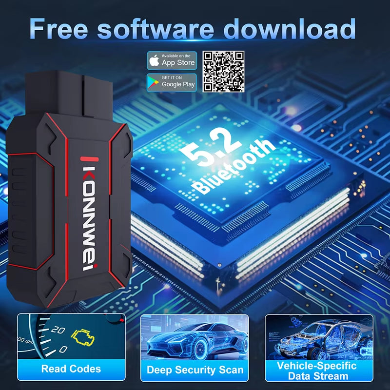 OBD2 Scanner Diagnostic Tool Bluetooth Version Full Car System BT 5.2 Code Read Engine Airbag Automatic Transmission ABS for VW