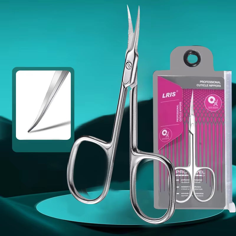 Professional Cuticle Scissors Manicure Scissors Nail Clippers Stainless Steel Extra Fine Curved Manicure Eyelashes Eyebrow Tools
