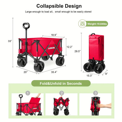 200LBS/230LBS Weight Wagon Cart Foldable, Collapsible Folding Wagon With All-Terrain Wheels & Adjustable Handle, Portable Heavy Duty 200LBS Weight Capacity For Grocery Shopping, Sport, Camping, Garden, Outdoor Use Beauty World Shop