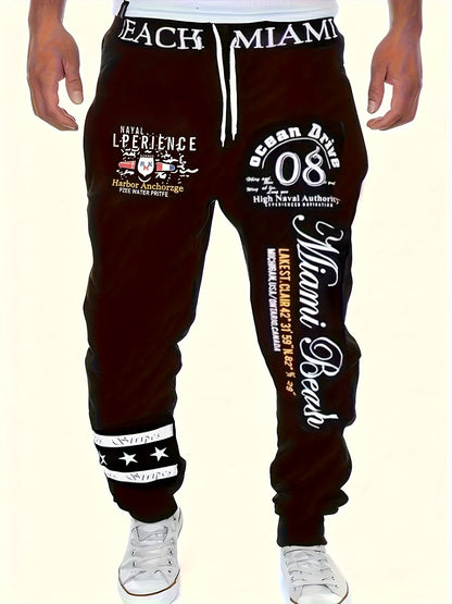 Men's Casual Letter Print Cuffed Drawstring Sweatpants, Lightweight Comfy Pants For Sport And Casual Wear