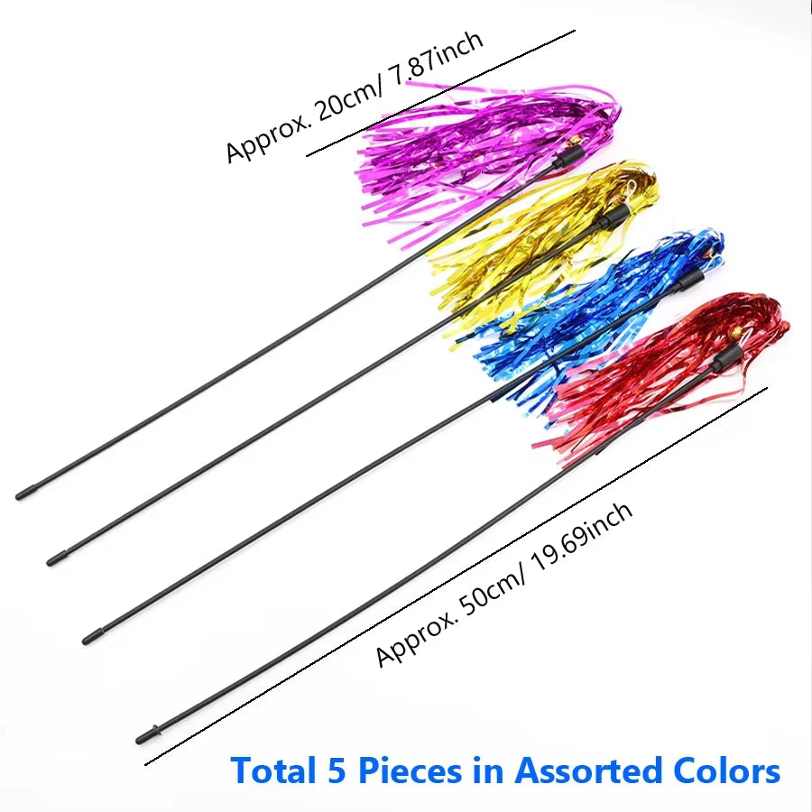 5Pcs Colorful Ribbon Cat Toy Wand Funny Kitten Rod Teaser Plastic Stick for Pet Cats Interactive Toys
