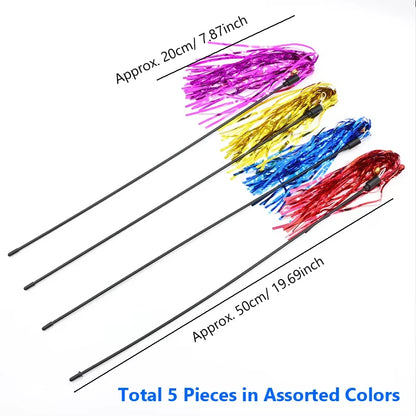 5Pcs Colorful Ribbon Cat Toy Wand Funny Kitten Rod Teaser Plastic Stick for Pet Cats Interactive Toys