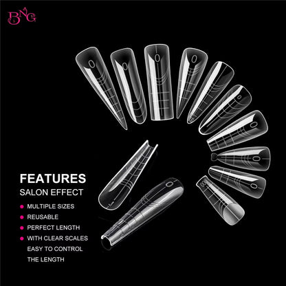 BNG Dual Forms for Builder Gel 168/180 Pcs Reusable Nail Forms 14/15 Sizes Extension Acrylic Molds for Salon DIY Manicure