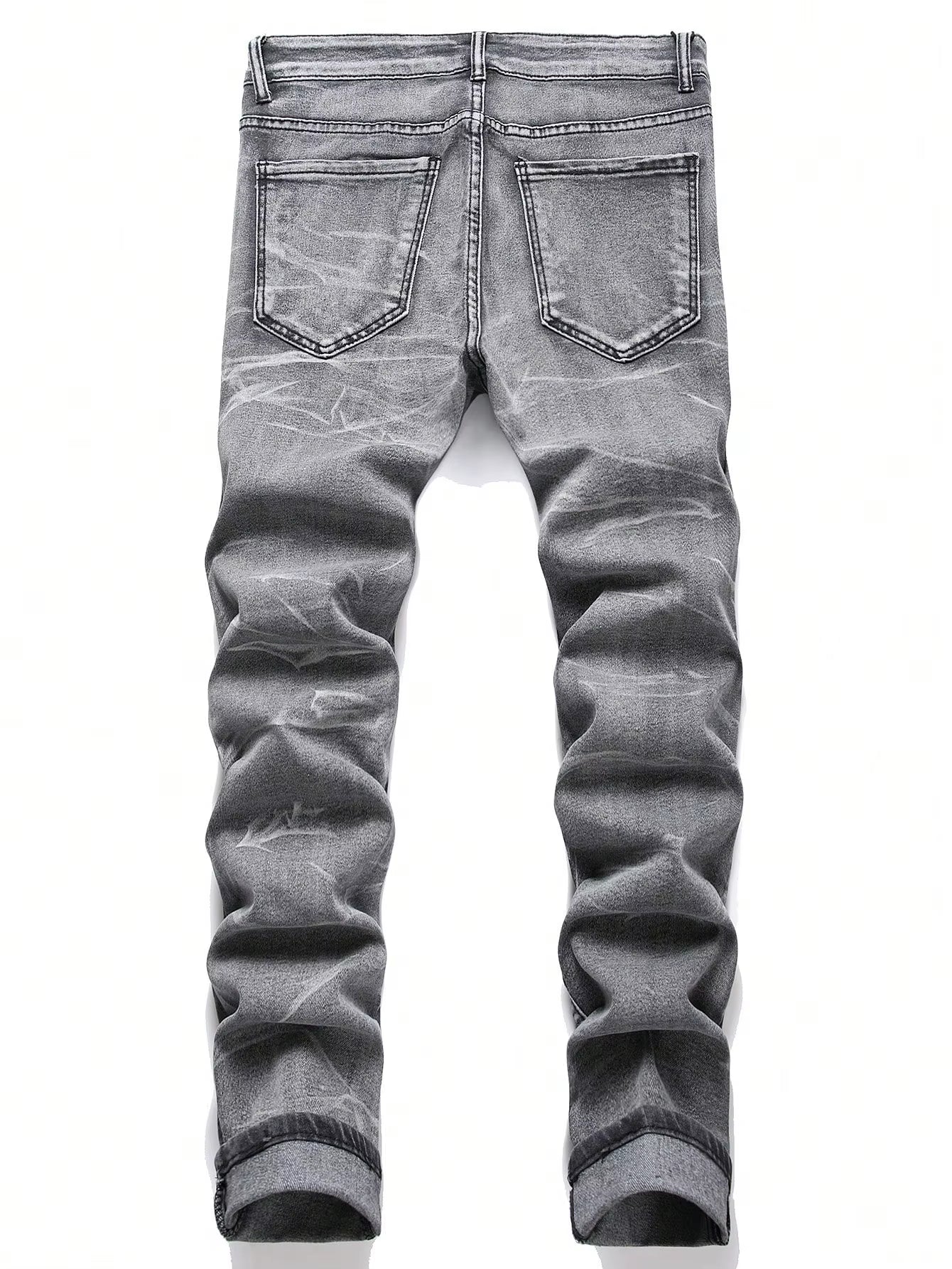 Men‘S Stretchy Denim Jeans Streetwear Tearing Patchwork Holes Ripped Denim Elastic Waist Casual Pants Slim Fit Straight Trousers
