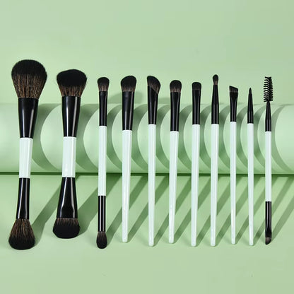 Dual-Ended Makeup Brush Set 11PCS with Foundation Brush Contour Brush for Blush Eyeshadow Concealer Blending Kit