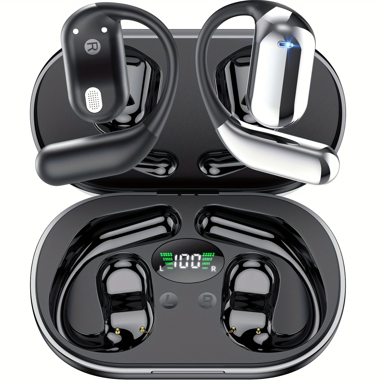 [50 Hours Wireless Sport Headphones] Wireless Headphones with Open Ear Design, Sport Earbuds Featuring Touch Volume Control, Built-In Microphone, And Ear Hooks. They Offer 50 Hours of Playtime And Come with an LED Display Cha