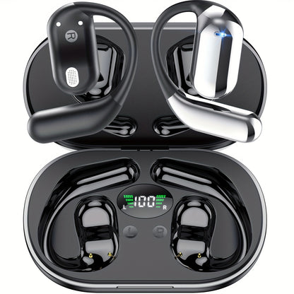 [50 Hours Wireless Sport Headphones] Wireless Headphones with Open Ear Design, Sport Earbuds Featuring Touch Volume Control, Built-In Microphone, And Ear Hooks. They Offer 50 Hours of Playtime And Come with an LED Display Cha
