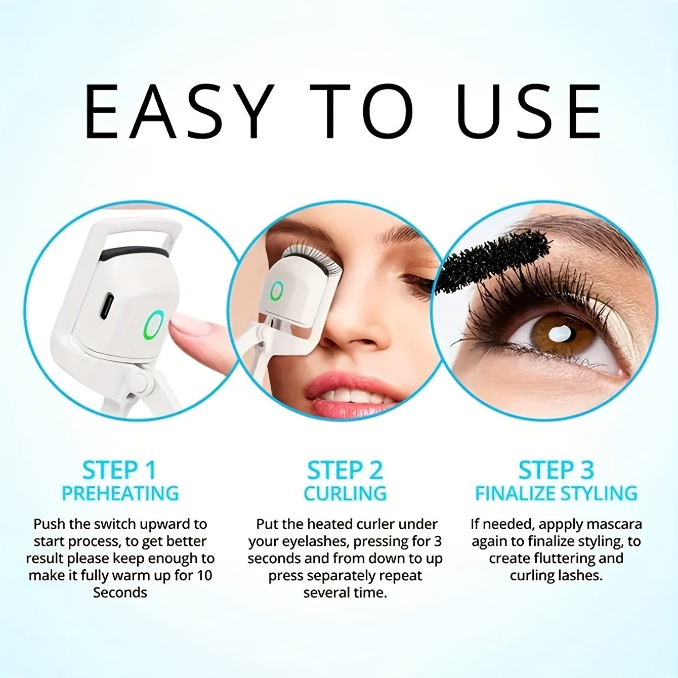 ABS Electric Eyelash Curler - Long-Lasting Curling Device with USB Rechargeable Battery, Modern Beauty Eye Instrument for Home Use, Durable & Stylish Design Beauty Fashion