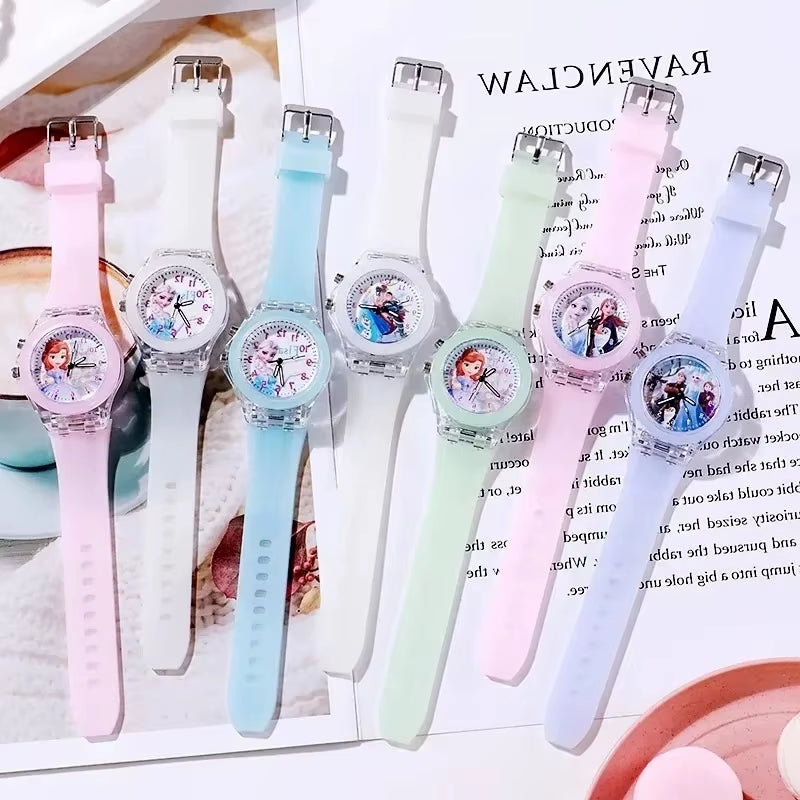 Disney Children Watch Frozen Princess Pattern Led Glowing Flash Fashion Kids Quartz Student Wristwatch Boy Girl Holiday Gifts
