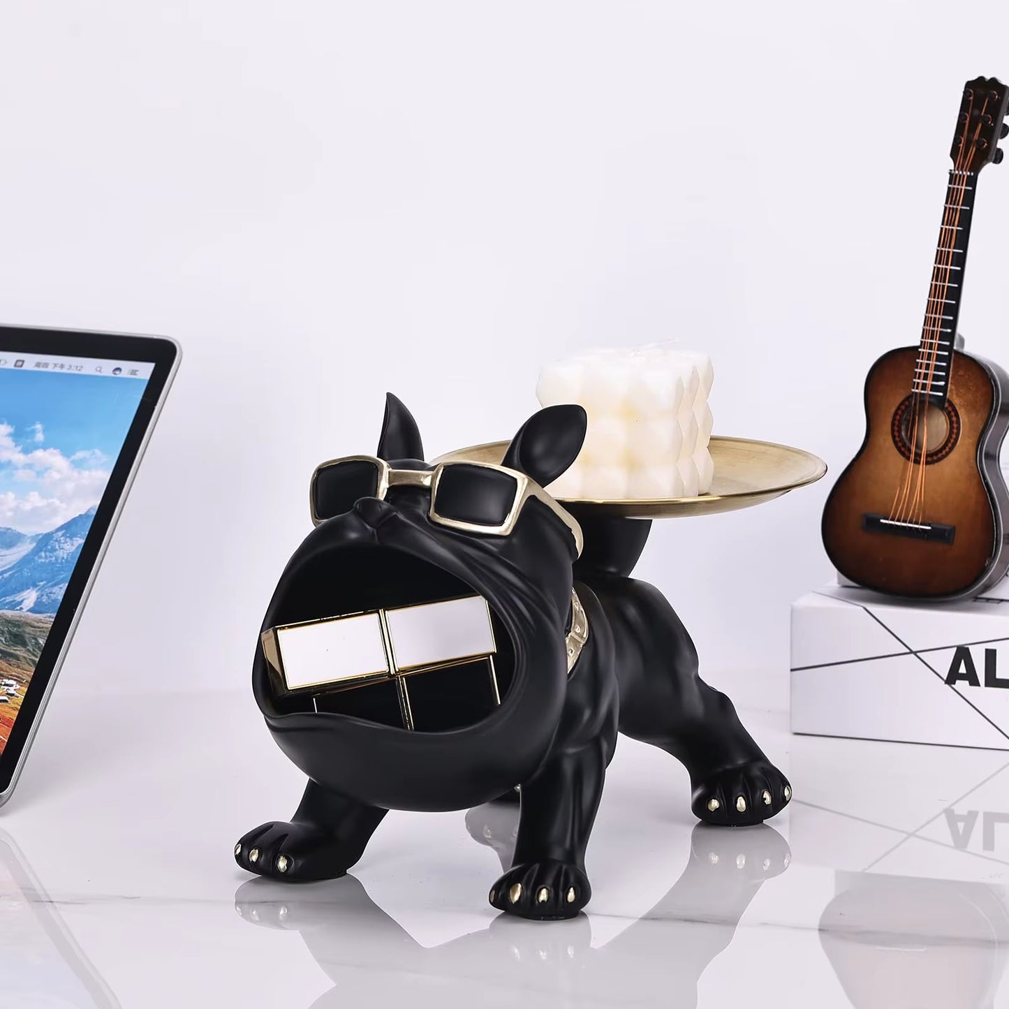 30Cm Bulldog Figurine Dog Statue Resin Craft Home Decor Animal Ornament Puppy Sculpture with Storage Box Art Sculpture for Home