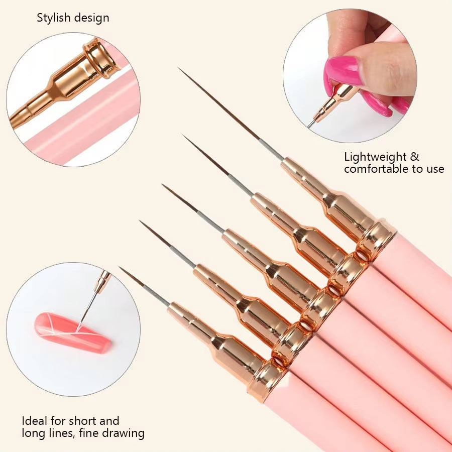 5PCS Nail Art Liner Brush Set - French Stripe/Line/Flower Painting Pens for Acrylic Gel Polish Manicure