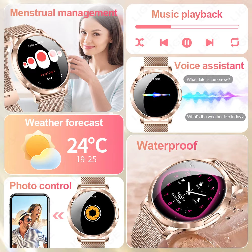 2025 New Smart Watch for Women AMOLED Screen Watches IP68 Waterproof Heart Rate Monitor Ladies Smartwatch for Huawei Xiaomi