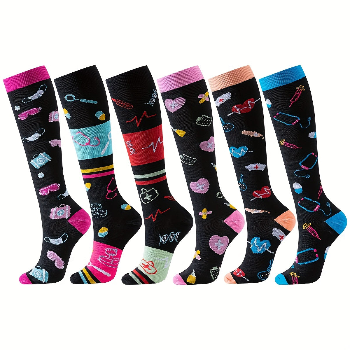 6 Pairs 2024 New Unisex Knee High Athletic Socks Compression Stockings Over The Knee For Women Men Long Socks Running Sport Gym