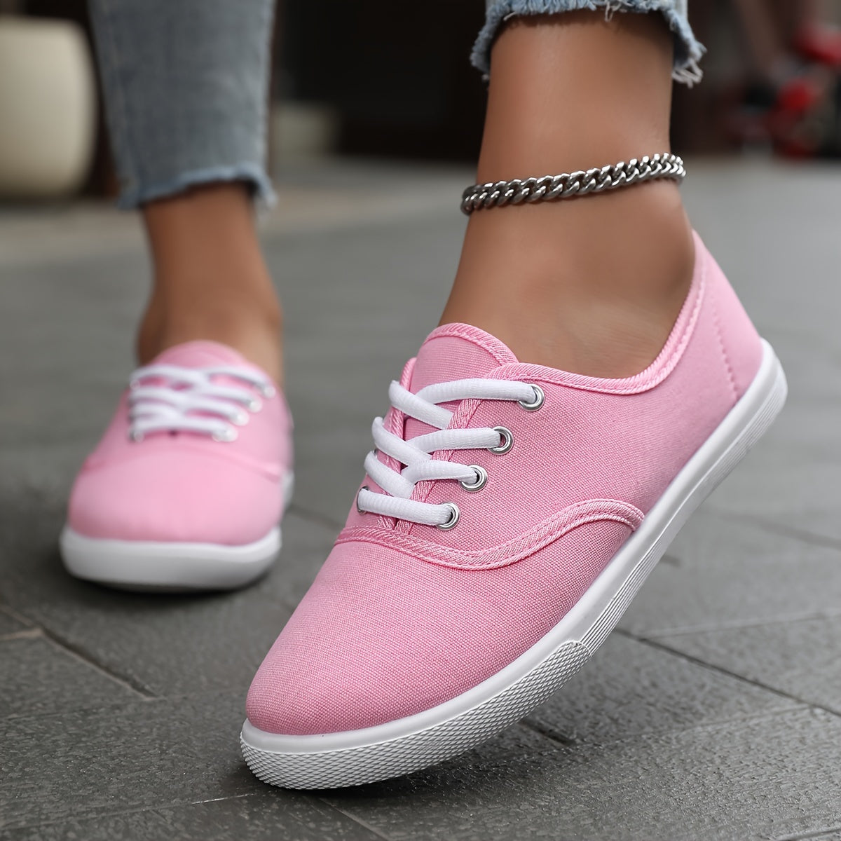 Women's Casual Canvas Sneakers, Low-Top Lace-up Walking Shoes, Lightweight & Comfort Sport Shoes Beauty World Shop