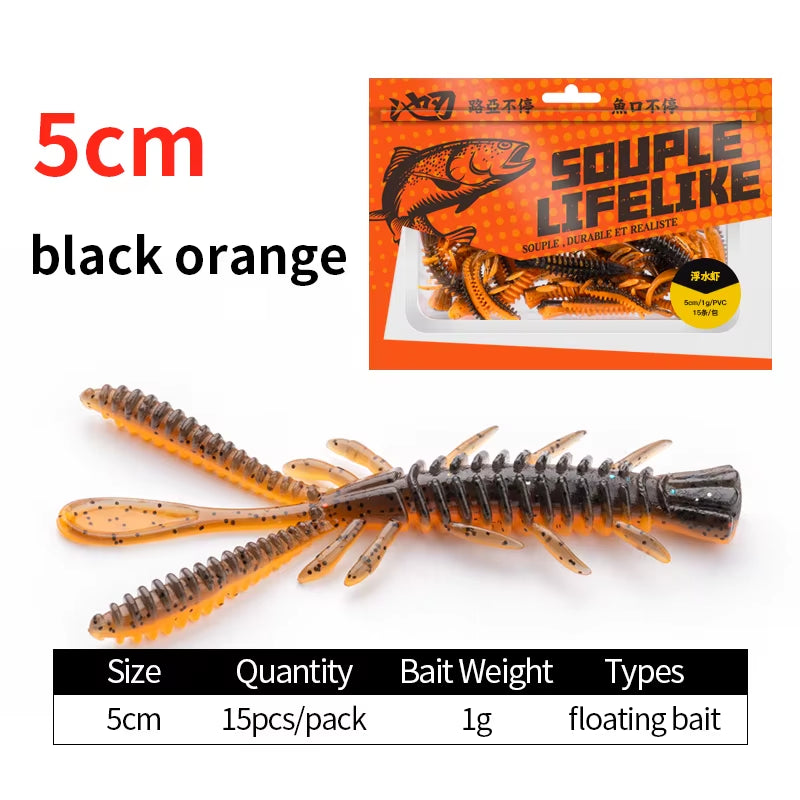 Floating Soft Shrimp Fishing Bait NED Rig Wobblers Shrimp Swim Lure Jig Salt Silicone Swimbait with Fish Attractant
