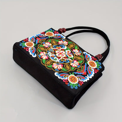 Embroidered Handbag, Double Zipper Bag, Women's Printed Handbag Beauty Fashion
