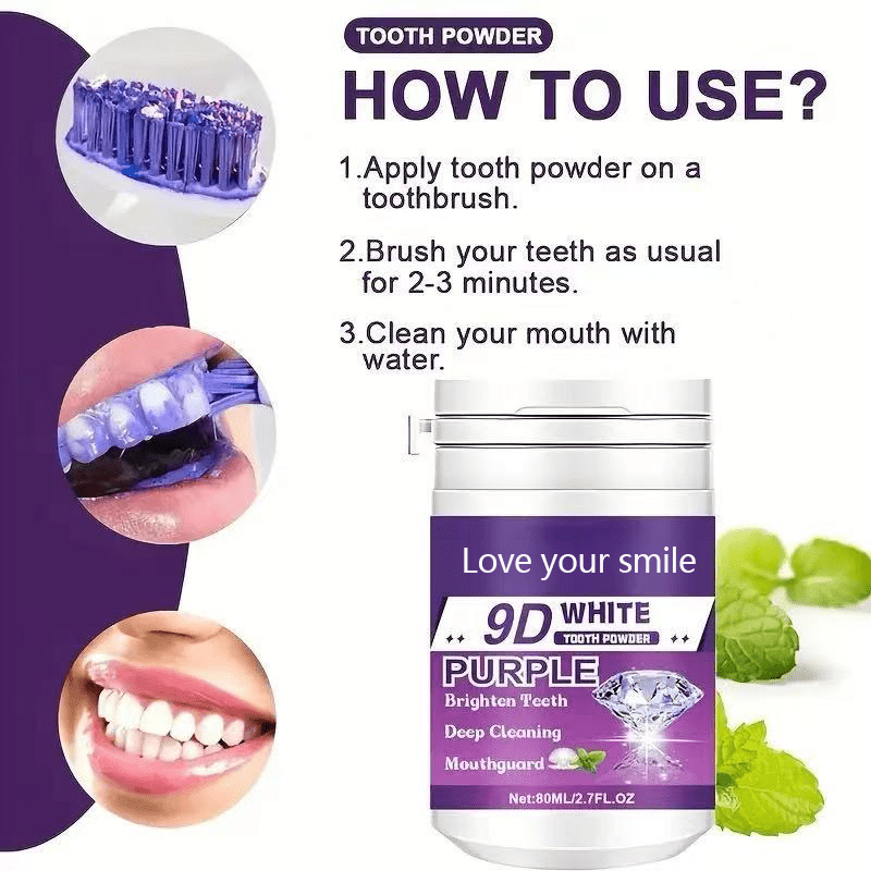 1/2pcs 9D White Purple Teeth Powder - Deep Cleaning & Polishing with Baking Soda, Refreshing Breath, Portable Travel-Friendly Formula, Brightens Smile in 7 Days, for Men & Women Beauty World Shop