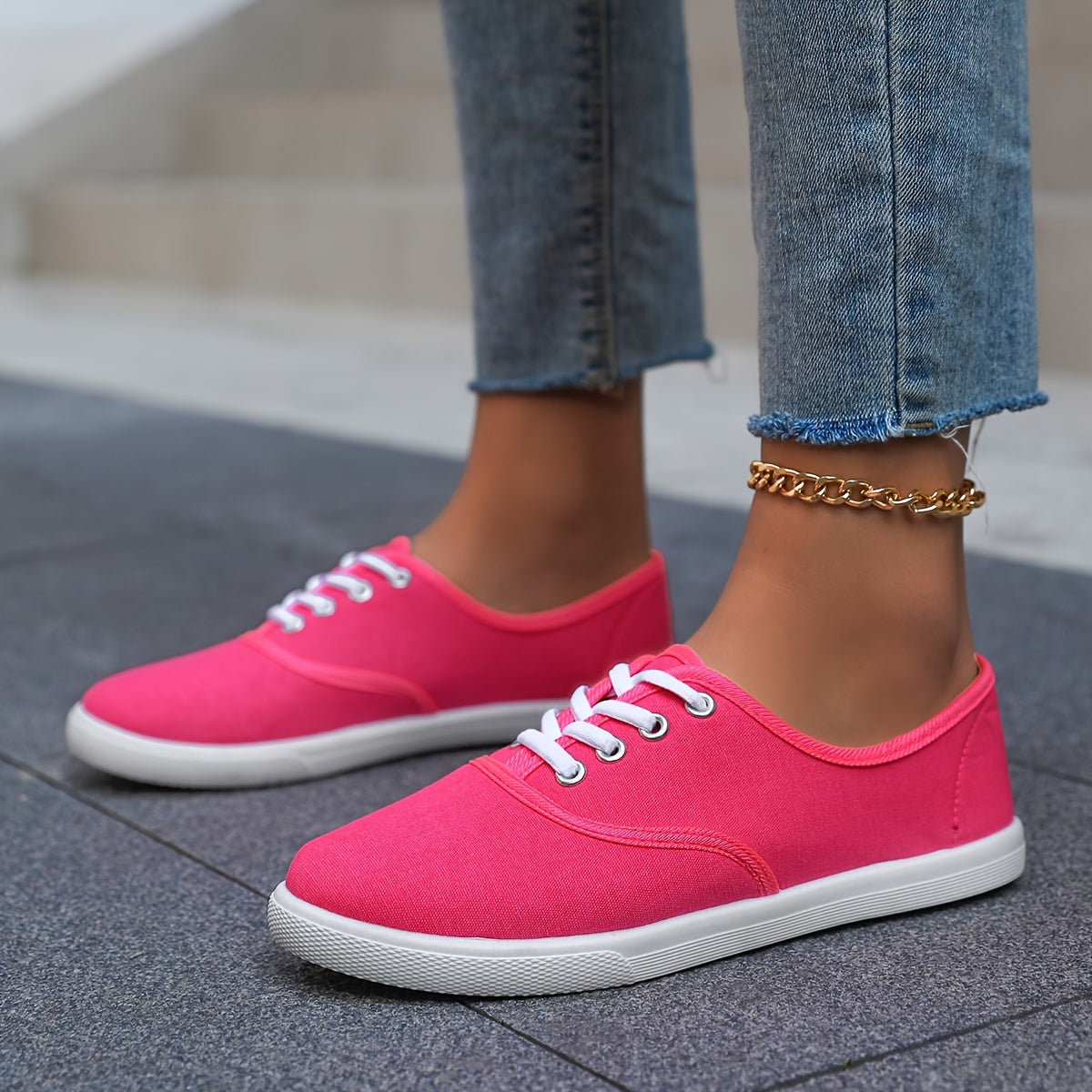 Women's Casual Canvas Sneakers, Low-Top Lace-up Walking Shoes, Lightweight & Comfort Sport Shoes Beauty World Shop