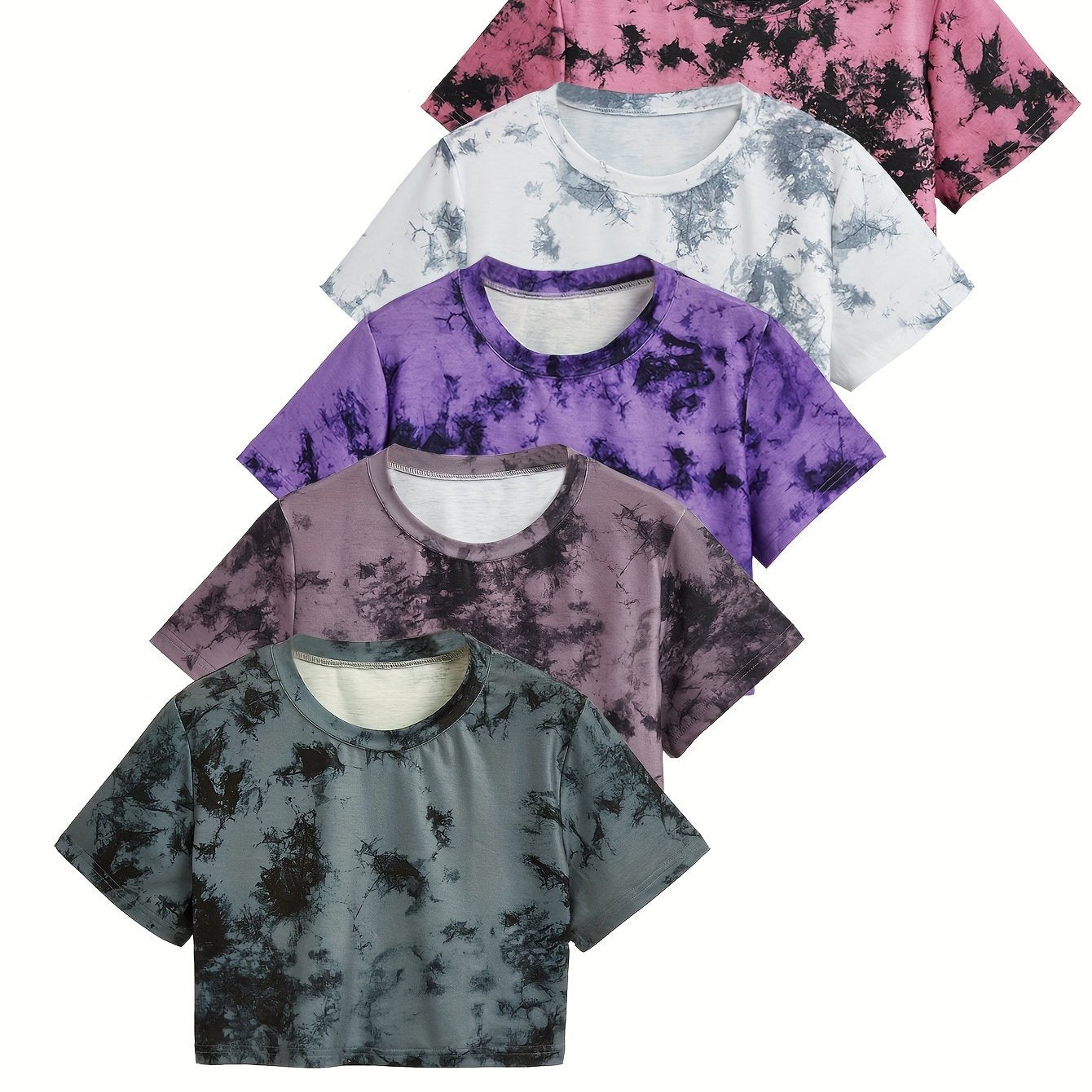 Women's Tie-Dye Short Loose Fit Casual Sport T-Shirt 5pcs Set Beauty World Shop