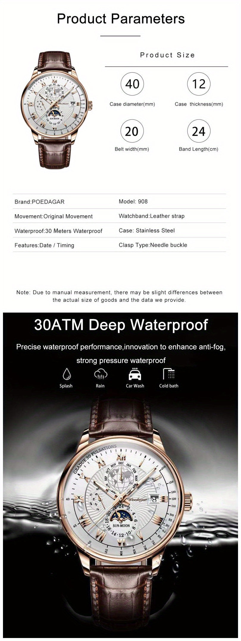 Versatile Men’s Sport Quartz Watch – 30m Water-Resistant, Luminous Calendar, PU Leather Strap, Durable Alloy Case Beauty World Shop