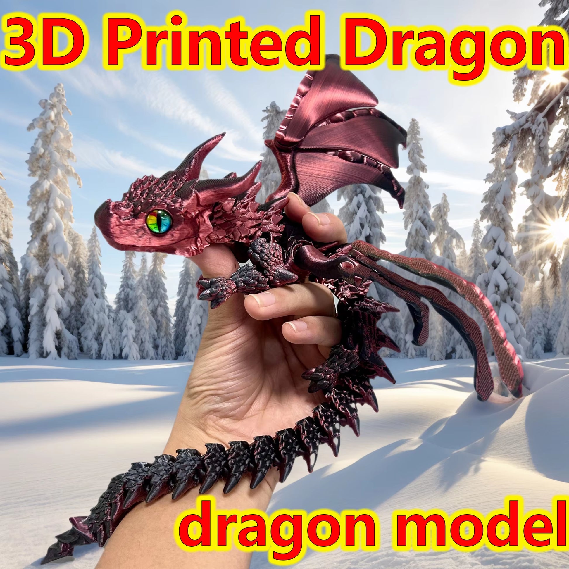 39.5Cm/15.55In 3D Printing Dragon Moveable Joints Animal Model Home Desktop Decoration Ornaments Gifts Collection Figurines
