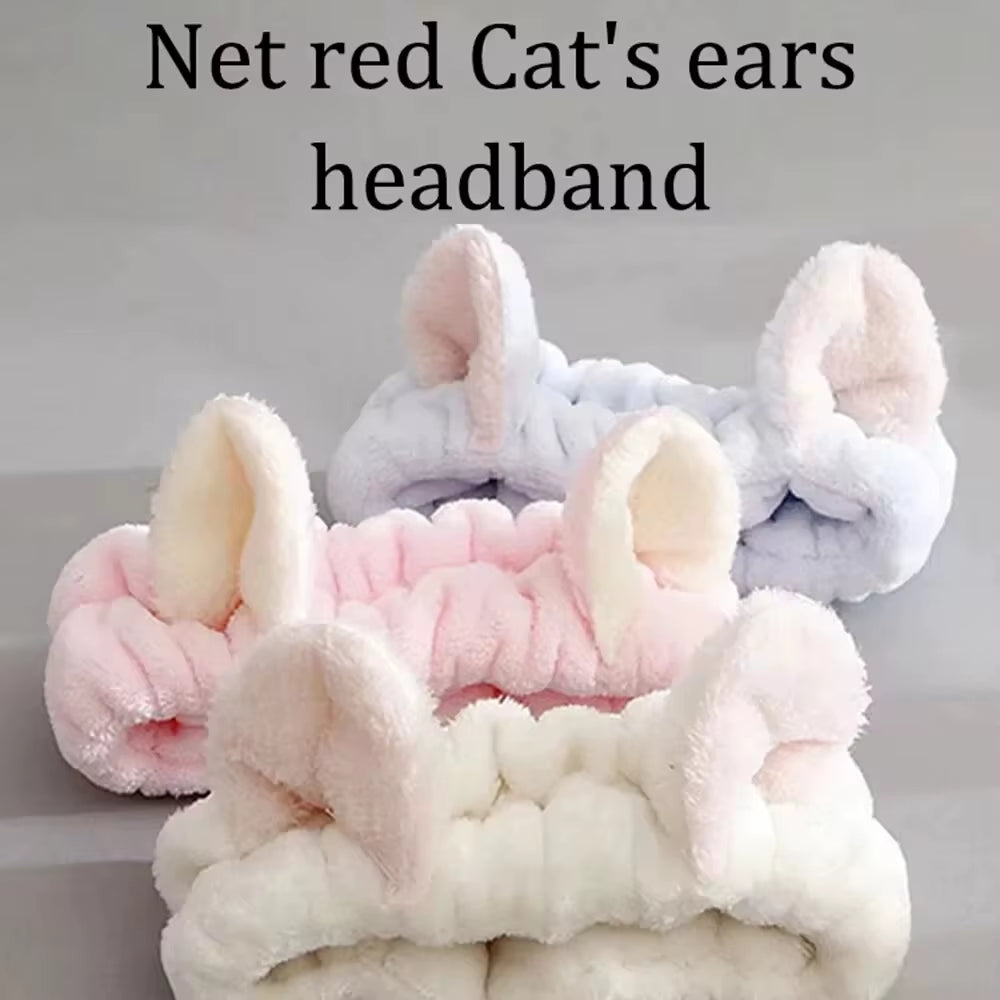 Cute Coral Fleece Cat Ear Headband - Soft & Comfortable, Perfect for Face Washing & Makeup, Fashionable Accessory for Women