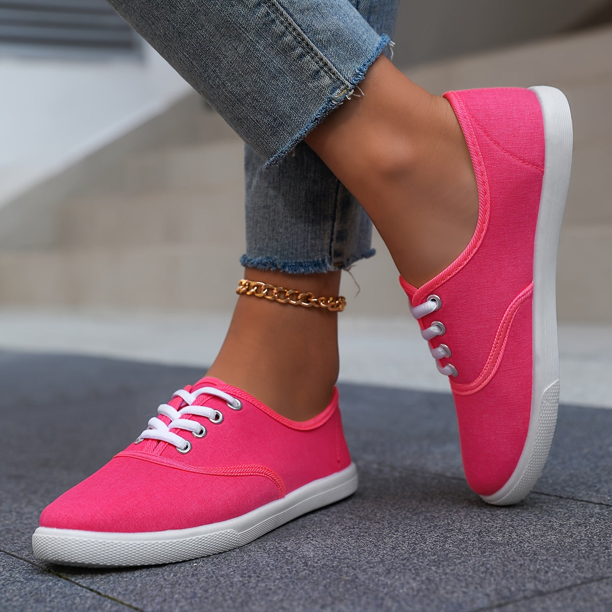 Women's Casual Canvas Sneakers, Low-Top Lace-up Walking Shoes, Lightweight & Comfort Sport Shoes Beauty World Shop