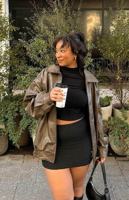 Abbi PU Vintage Brown Bomber Jacket BB Exclusive