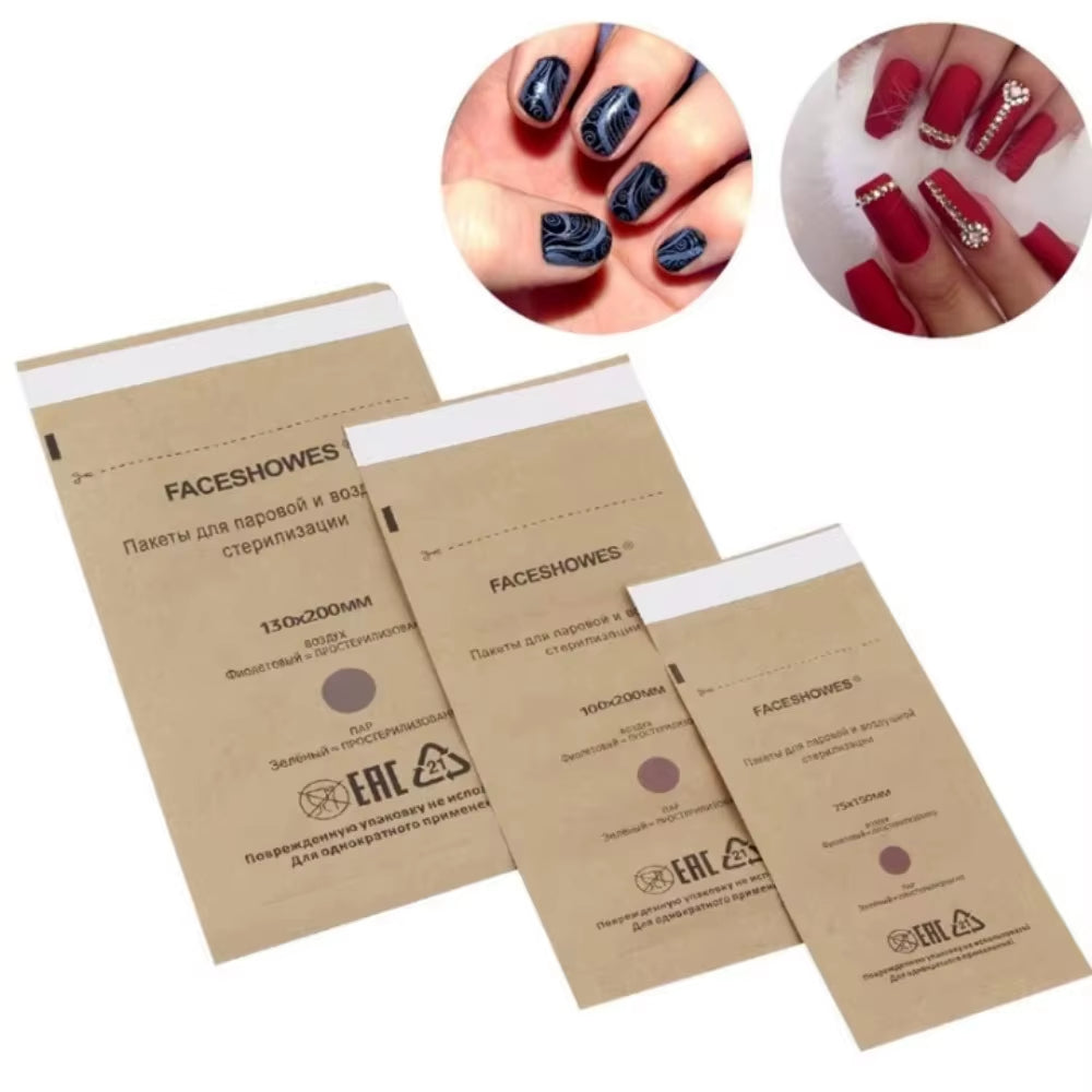 100Pcs Nail Sterilizer Manicure Kraft Bags Nail Art Clean Kraft Bag Nail Art Sterilization Disposable Nail Disinfection Tools