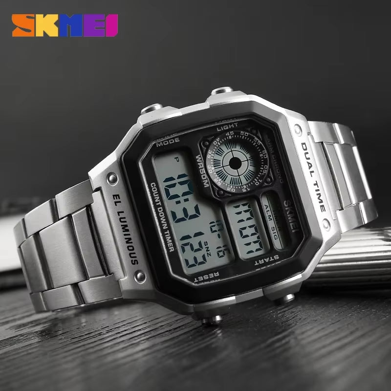 1335 Digital Watch for Men Retro Sports Waterproof Chrono Electronic Mens Wristwatches Stainless Steel Clock Reloj Hombre
