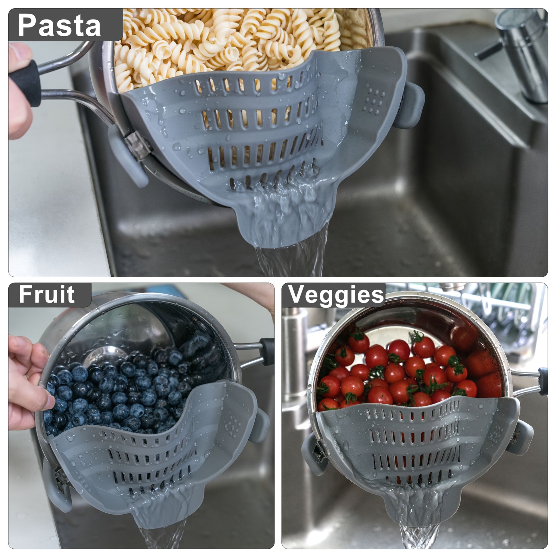 1pc ABERZEY Clip-On Strainer for Pots & Pans - Durable Plastic Kitchen Colander for Pasta, Meat, Vegetables, Fruits - Easy Drainage & Compact Design, Strainer for Pasta, Vegetable Preparation, Modern Kitchenware, Efficient Dr Beauty Fashion