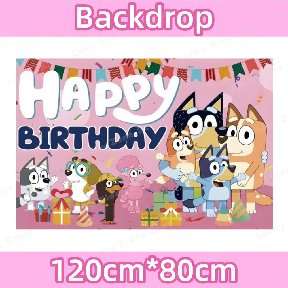 Pink Bluey Birthday Decorations for Kids Latex Aluminum Foil Balloons Bingo Theme Party Event Supplies Disposable Tableware Toys