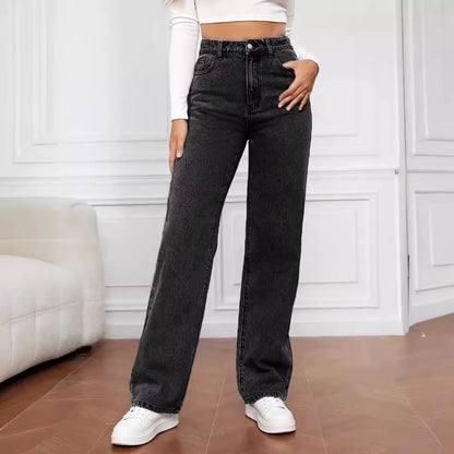 Women'S Hot Sale High Waist Stretch Washed Denim Fashionable Straight Jeans Women'S Pants Women Jeans Black Pants Woman Clothing