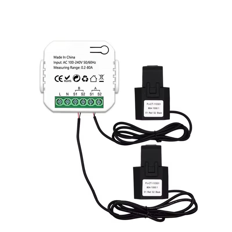 Tuya Smart Zigbee Energy Meter Bidirection 1, 2 Channel with Current Transformer Clamp App Monitor Power 80A 110V/240V 50/60Hz