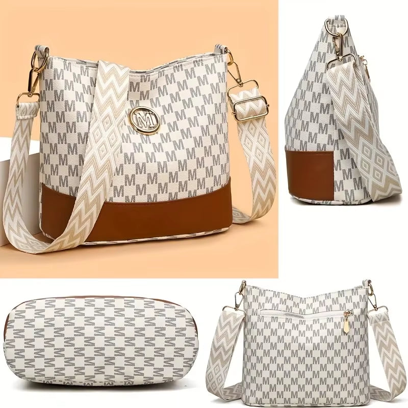 Stylish Letter Printed Crossbody Bag, Perfect Women'S Synthetic Leather Shoulder Bag with Zipper Closure for Casual & Outings