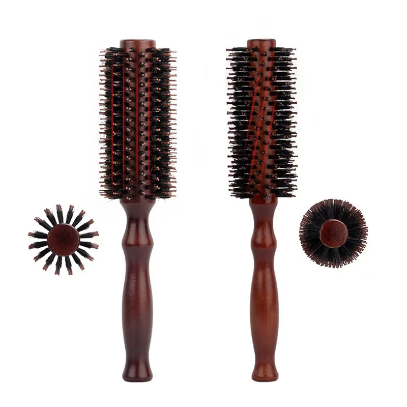 6 Style Wood Handle round Rolling Brush Straight Twill Hair Comb Boar Bristle round Barrel Hair Curling Brush Hairdressing Tool