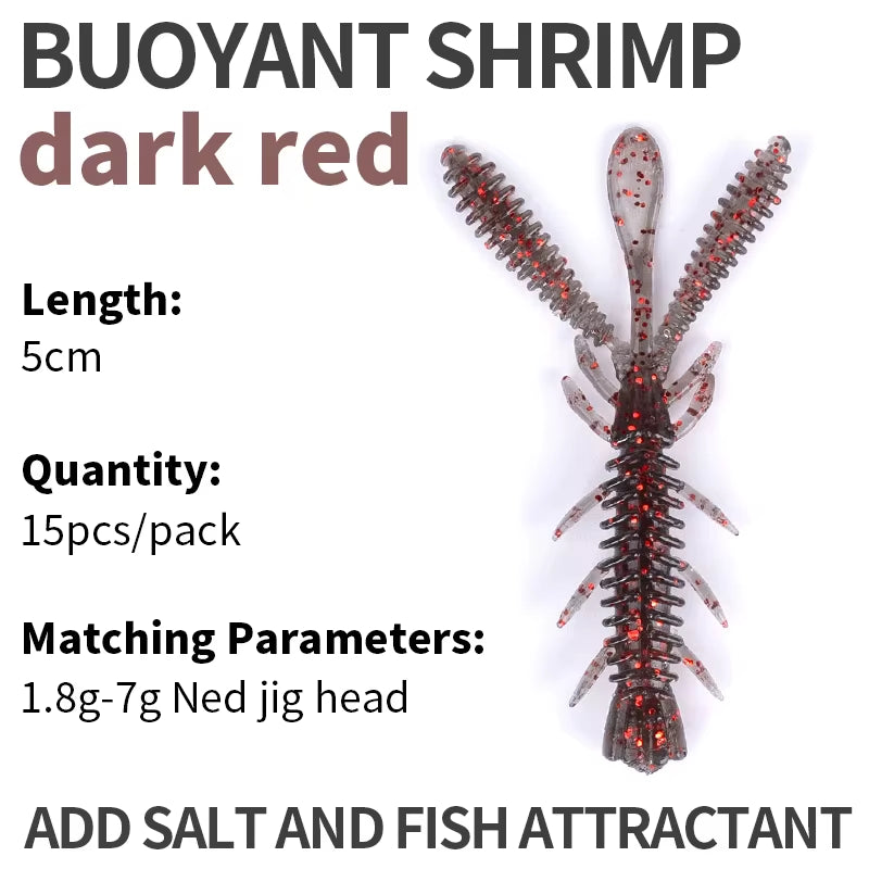 Floating Soft Shrimp Fishing Bait NED Rig Wobblers Shrimp Swim Lure Jig Salt Silicone Swimbait with Fish Attractant