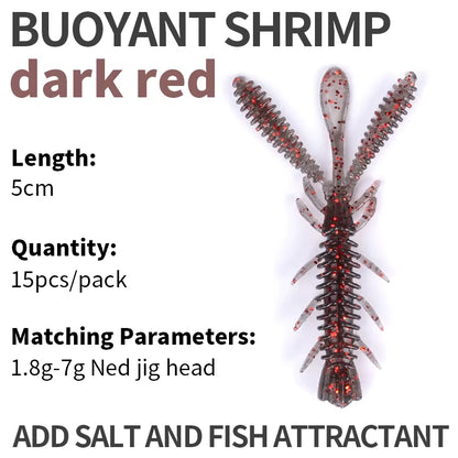 Floating Soft Shrimp Fishing Bait NED Rig Wobblers Shrimp Swim Lure Jig Salt Silicone Swimbait with Fish Attractant