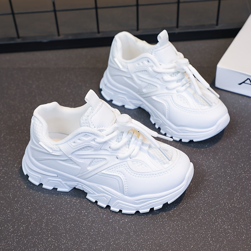 Youngsters' All-Season White Sneakers - Breathable Mesh Lining, Durable Rubber Sole, Comfy Casual & Sport Shoes for Boys and Girls, Perfect for School, Playtime, and Casual Attire, Student Footwear | Lowtop Sneakers | Pu Uppe Beauty World Shop