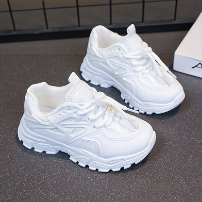 Youngsters' All-Season White Sneakers - Breathable Mesh Lining, Durable Rubber Sole, Comfy Casual & Sport Shoes for Boys and Girls, Perfect for School, Playtime, and Casual Attire, Student Footwear | Lowtop Sneakers | Pu Uppe Beauty World Shop