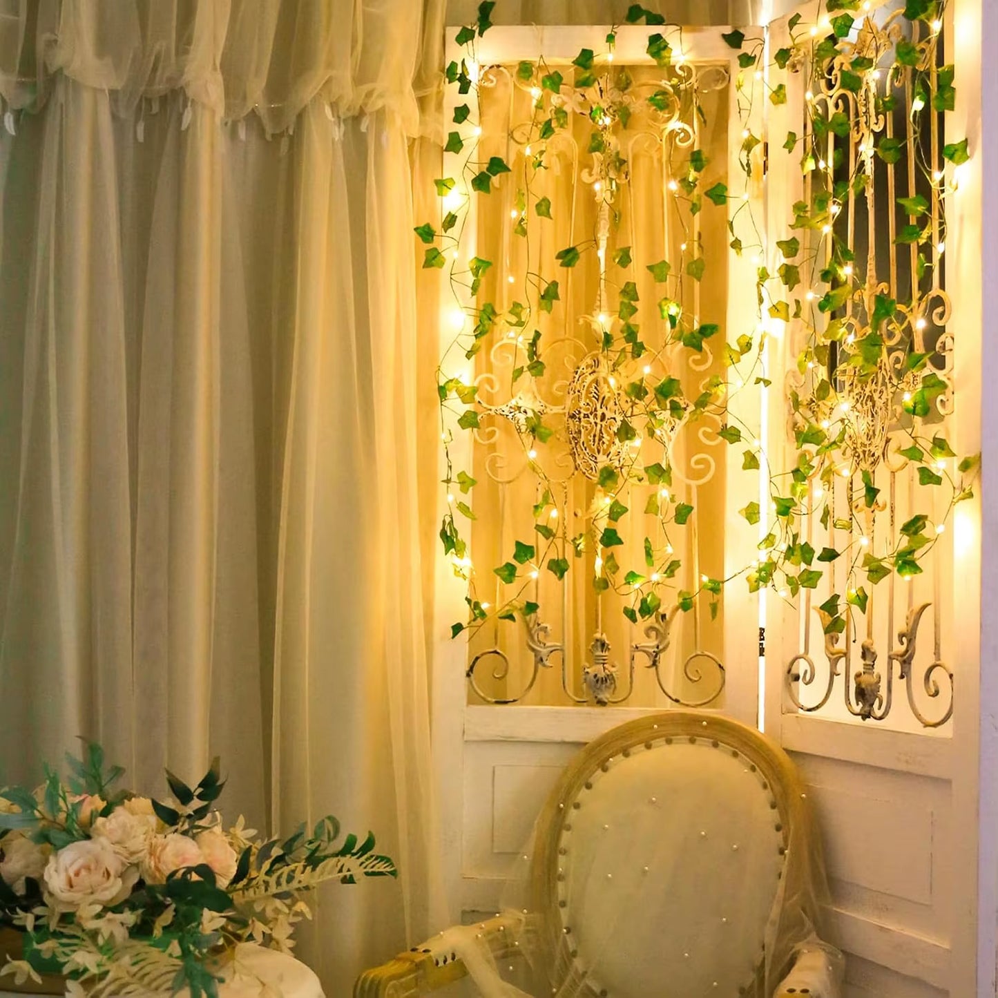 2M/10M Flower Green Leaf String Lights Artificial Ivy Vine Fairy Light Wedding Party Decoration Christmas Home Room Wall Plant