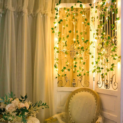 2M/10M Flower Green Leaf String Lights Artificial Ivy Vine Fairy Light Wedding Party Decoration Christmas Home Room Wall Plant