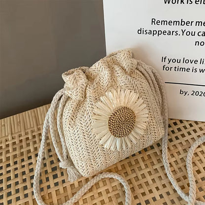 Summer New Fashion Straw Strap Mouth Women'S Woven Bag Single Shoulder Bag Crossbody Bag for Travel and Amusement
