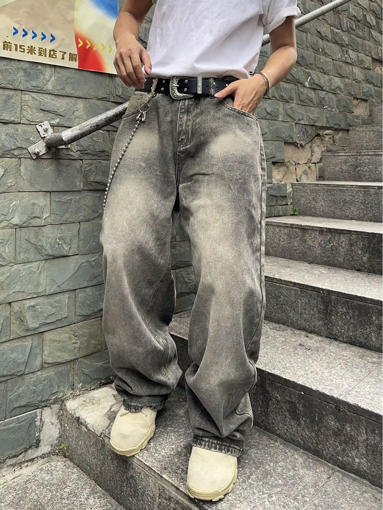 Vintage Men Y2K Stretchy Baggy Denim Jeans for Men Fashion Casual Pants Streetwear Denim Hip Hop Wide-Leg Straight Trousers