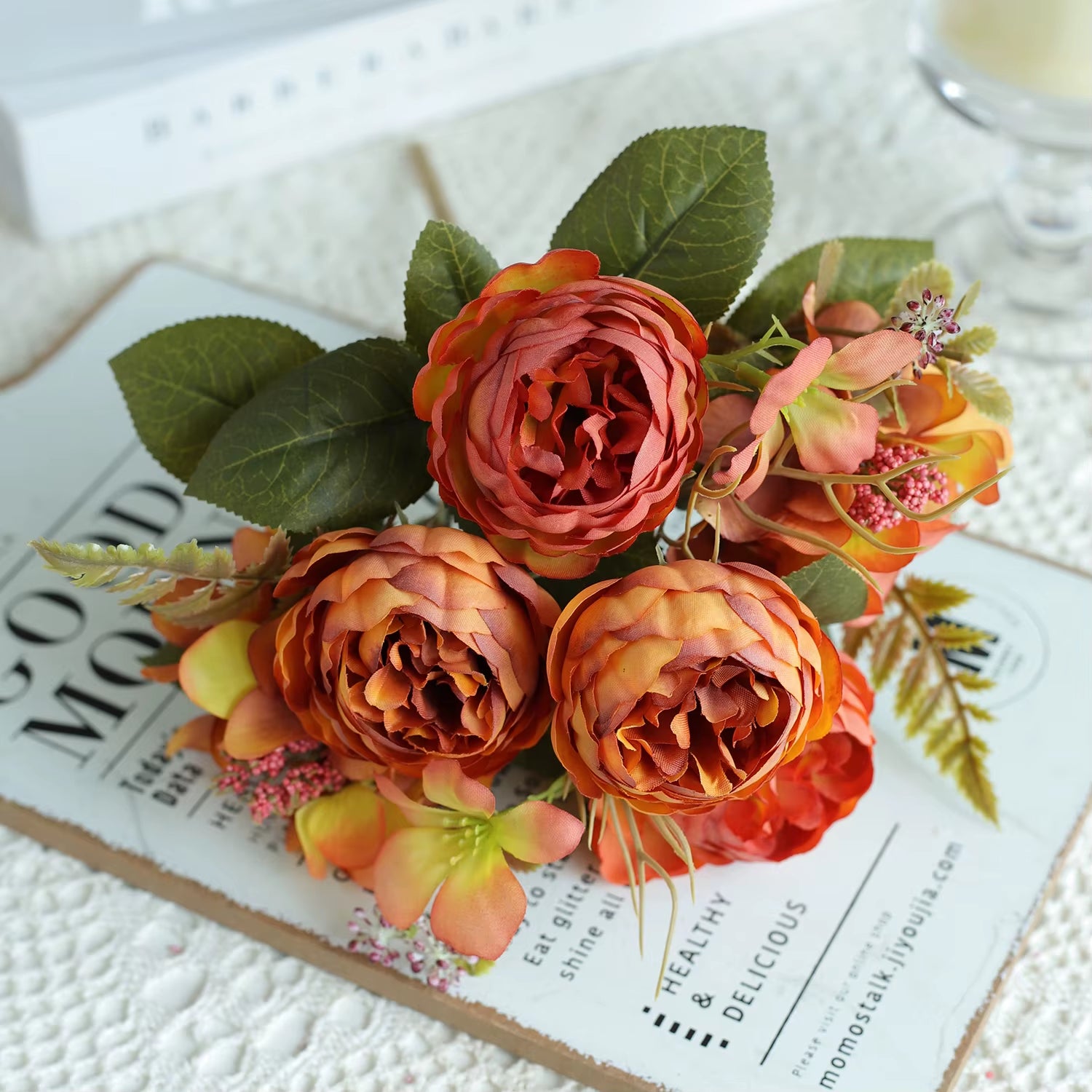 1PC Artificial Flowers Wedding Home Bedroom Decoration Bridal Bouquet Garden Fake Silk Peony Hydrangeas Vase for Board Outdoors